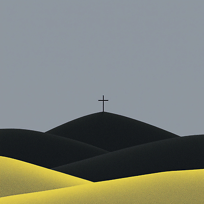 JPG 모양 종교 예술 상징 백그라운드 십자가 일러스트 자연 하늘 풍경 그래픽 노란색 평화 검은색 고요 언덕 심플 조화 뷰티풀 국내일러스트 AI일러스트 AI콘텐츠 컬러 컨셉 생태계 파일형식