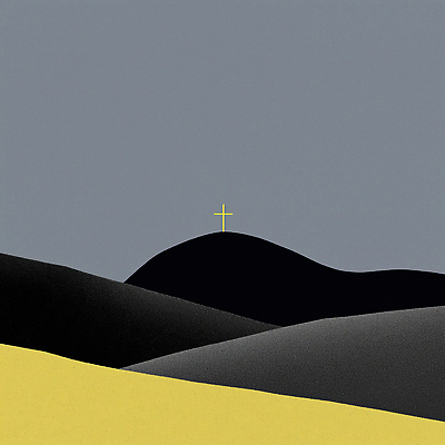 JPG 기독교 종교 상징 십자가 일러스트 자연 풍경 노란색 평화 검은색 고요 심볼 언덕 장면 철학 평야 경관 국내일러스트 AI일러스트 AI콘텐츠 교육 컬러 컨셉 생태계 파일형식