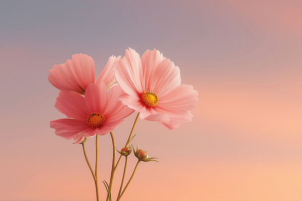 JPG 식물 편집이미지 꽃 분홍색 컬러 자연 하늘 생명 풍경 정원 저녁 코스모스 소통 뷰티풀 차분 편집3D AI포토 AI콘텐츠 컨셉 3D 야간 생태계 파일형식