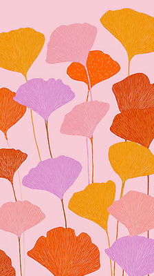 JPG 식물 디자인 예술 분홍색 컬러 백그라운드 잎 패턴 곡선 일러스트 자연 생명 따뜻함 여름 가을 원형 그림 은행나무 조화 뷰티풀 색감 국내일러스트 AI일러스트 AI콘텐츠 도형 나무 계절 선 무늬 생태계 파일형식