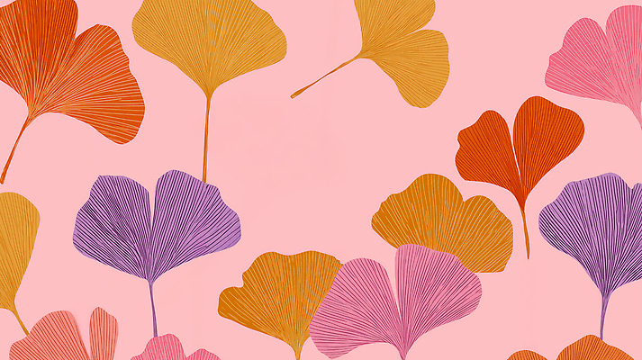 JPG 모양 식물 디자인 예술 선 분홍색 컬러 백그라운드 패턴 일러스트 자연 장식 노란색 보라색 주황색 은행잎 조화 뷰티풀 국내일러스트 AI일러스트 AI콘텐츠 잎 무늬 생태계 파일형식