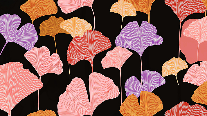 JPG 모양 식물 디자인 계절 예술 컬러 잎 패턴 일러스트 자연 검은배경 풍경 장식 가을 떨어짐 은행잎 그라데이션 조화 뷰티풀 생동감 국내일러스트 AI일러스트 AI콘텐츠 백그라운드 컨셉 무늬 검은색 생태계 파일형식