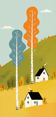 JPG 나무 디자인 예술 컬러 일러스트 자연 하늘 날씨 산 주택 초가집 풍경 일상 환경 가을 농촌 분위기 편안함 감성 쉬는시간 국내일러스트 AI일러스트 AI콘텐츠 식물 계절 컨셉 휴식 한옥 건물 라이프 시골 감각 생태계 파일형식