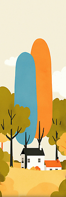 JPG 나무 디자인 감정 예술 컬러 일러스트 자연 주택 풍경 일상 생활 여름 평화 환경 고요 숲 편안함 조화 흙길 국내일러스트 AI일러스트 AI콘텐츠 식물 계절 길 컨셉 건물 라이프 흙 감각 생태계 파일형식