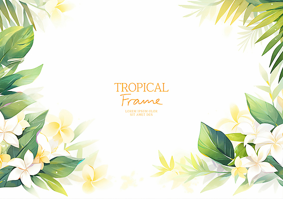 PSD 식물 디자인 꽃 백그라운드 잎 일러스트 자연 열대 프레임 장식 여름 흰색 신선 분위기 그림 풍요 국내일러스트 계절 컬러 컨셉 생태계 파일형식
