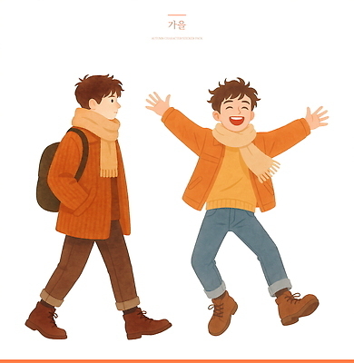 PSD 캐릭터 계절 패션 행복 감정 여행 일러스트 자연 표정 사람 소년 일상 걷기 귀여움 목도리 가을 스웨터 소중 즐거움 동심 잡화 남자 어린이 컨셉 상의 모션 라이프 생태계 파일형식