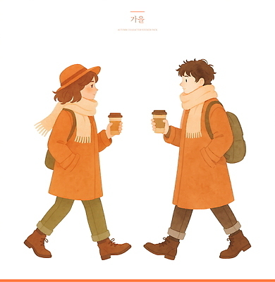 PSD 패션 감정 커피 음료 일러스트 휴식 거리 따뜻함 미소 사람 풍경 일상 친구 산책 만남 가을 즐거움 조화 소통 색감 스타일 계절 컨셉 관계 표정 라이프 파일형식