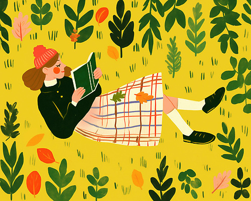 PSD 여유 잎 일러스트 자연 소녀 잔디 일상 책 치마 독서 햇빛 노란색 평화 가을 분위기 플레이트 국내일러스트 식물 계절 여자 감정 어린이 컬러 컨셉 하의 라이프 태양 생태계 스키용품 파일형식