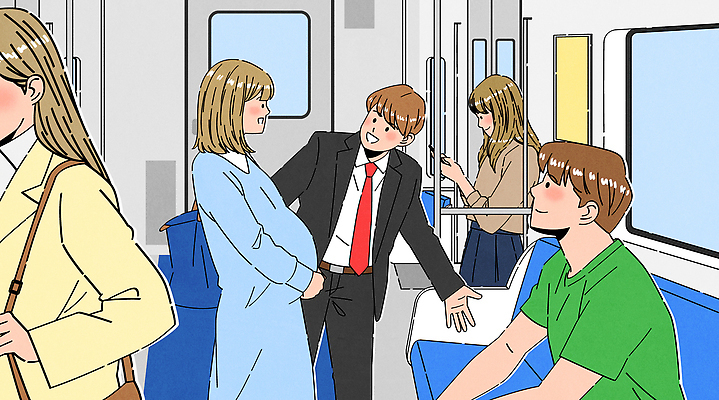 라이프스타일 시선 드레스 여자 남자 여유 일러스트 커뮤니케이션 대중교통 표정 대화 웃음 정장 여러명 친구 만남 도시 전철 편안함 국내일러스트 AI파일 옷 감정 육상교통 교통수단 다수 컨셉 관계 말하기 사람 생활 감각 파일형식 벡터