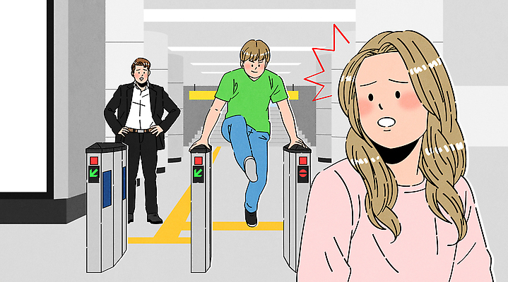여자 남자 이동 일러스트 모션 대중교통 경고 안전 여러명 놀람 관찰 시간 전철 역 통행 통과 전철역 소통 뛰어넘기 국내일러스트 AI파일 감정 육상교통 교통수단 다수 컨셉 교통시설 표정 사람 넘기 파일형식 벡터