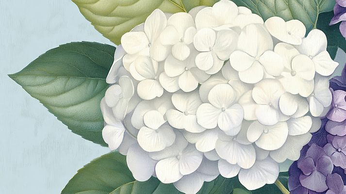 JPG 식물 디자인 꽃 예술 컬러 백그라운드 일러스트 자연 생명 평화 정원 감상 부드러움 수국 조화 뷰티풀 정물화 국내일러스트 AI일러스트 AI콘텐츠 컨셉 감각 그림 생태계 파일형식