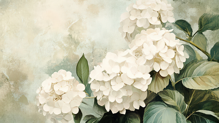 JPG 식물 계절 꽃잎 꽃 화초 백그라운드 잎 일러스트 자연 생명 풍경 장식 초록색 흰색 화사함 수국 조화 뷰티풀 국내일러스트 AI일러스트 AI콘텐츠 컬러 컨셉 생태계 파일형식