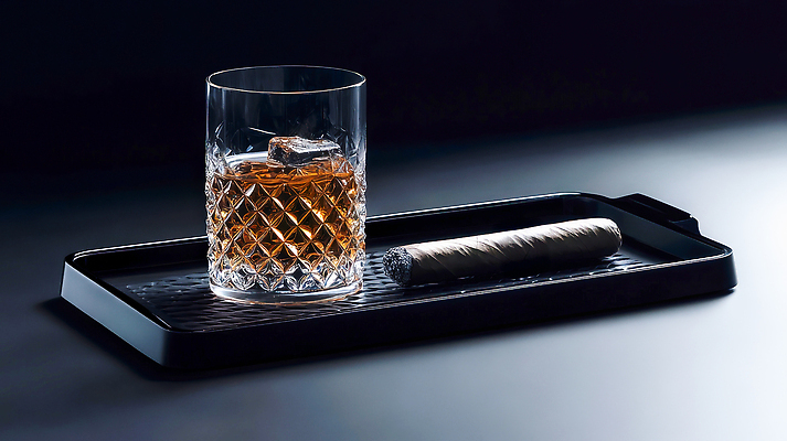 JPG 편집이미지 여유 음료 주류 쟁반 담배 얼음 바 고급 위스키 편집실사 AI포토 AI콘텐츠 자연요소 감정 컨셉 CG 파일형식