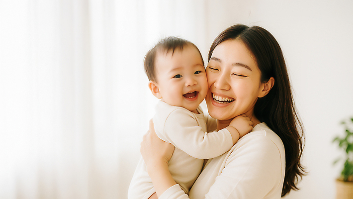 JPG 편집이미지 모자 행복 가족 엄마 아침 따뜻함 사랑 웃음 햇빛 방 아기 순간 정 의료성형뷰티 편집실사 AI인물포토 AI콘텐츠 주간 잡화 감정 관계 표정 사람 태양 CG 파일형식 AI포토