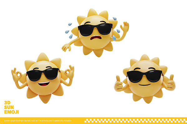 PSD 편집이미지 캐릭터 디자인 모션 표정 밝음 웃음 여름 선글라스 햇빛 태양 3D 귀여움 표현 애니메이션 이모지 편집3D 자연요소 계절 안경 컨셉 디지털합성 파일형식