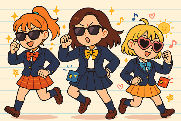 캐릭터 학생 교복 음악 컬러 포즈 백그라운드 일러스트 노래 모션 소녀 친구 선글라스 운동 햇빛 유치원 춤 분위기 즐거움 애니메이션 국내일러스트 일러캐릭터 AI파일 옷 여자 교육 감정 안경 어린이 컨셉 관계 문화예술 건강 태양 파일형식 벡터