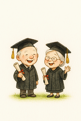 JPG 교육 기념일 노년 일러스트 졸업 성공 웃음 생활 축제 기쁨 교양 축하 졸업장 연령 동료 기념사진 자부심 국내일러스트 AI일러스트 AI콘텐츠 감정 컨셉 관계 표정 이벤트 성인 파일형식