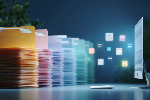 JPG 편집이미지 탁자 기술 관리 컴퓨터 사무실 디지털 자료 업무 작업 문서 파일 정리 이미지편집 AI컴퓨터그래픽 AI콘텐츠 가구 비즈니스 전자제품 파일형식