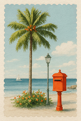 JPG 꽃 바다 여행 일러스트 자연 조명 풍경 해변 일상 여름 관광지 야자수 평화 고요 뷰티풀 우체국 지역사회 국내일러스트 AI일러스트 AI콘텐츠 나무 식물 계절 컨셉 라이프 생태계 기관 파일형식