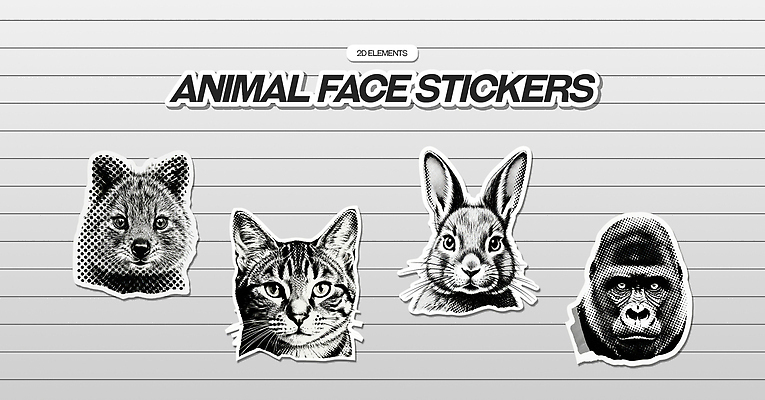 PSD 동물 디자인 얼굴 예술 동물캐릭터 스티커 일러스트 흑백 그래픽 장식 고양이 토끼 상품 오브젝트 만들기 드로잉 고릴라 국내일러스트 캐릭터 포유류 모션 촬영기법 미술 신체부위 반려동물 파일형식