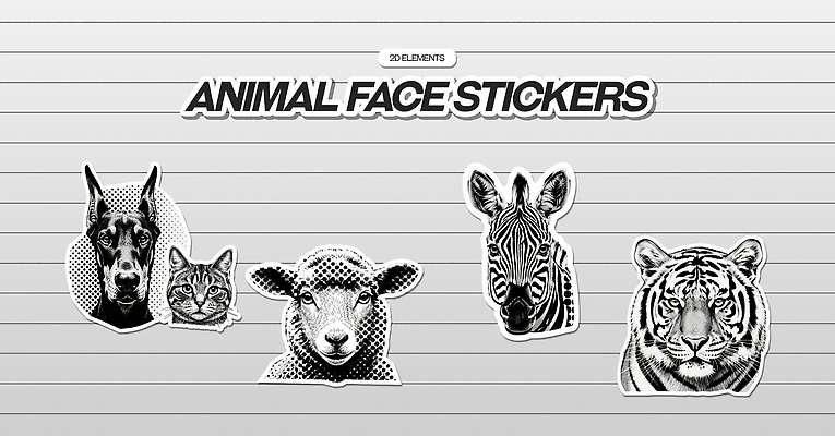 PSD 동물 디자인 얼굴 스티커 일러스트 생명 그래픽 장식 디지털 고양이 표현 양 호랑이 즐거움 그림 얼룩말 모음 국내일러스트 감정 포유류 한글 신체부위 반려동물 말_동물 파일형식