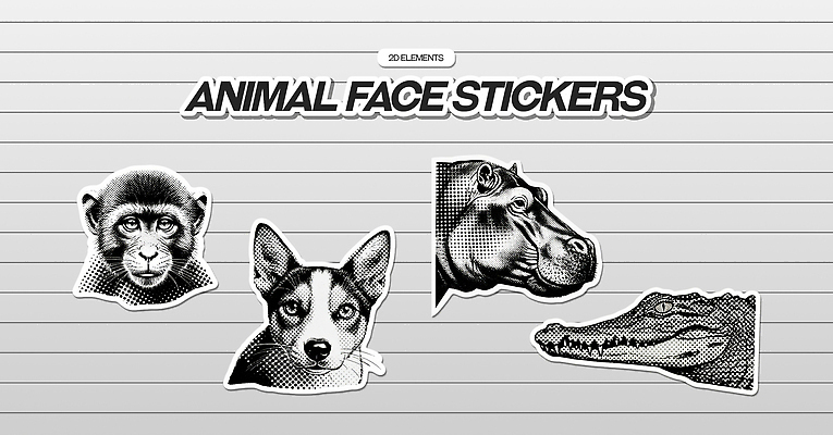 PSD 동물 디자인 얼굴 예술 스티커 패턴 일러스트 흑백 그래픽 원숭이 강아지 악어 하마 수공예 아이템 국내일러스트 무늬 포유류 파충류 촬영기법 신체부위 반려동물 개 공예 파일형식