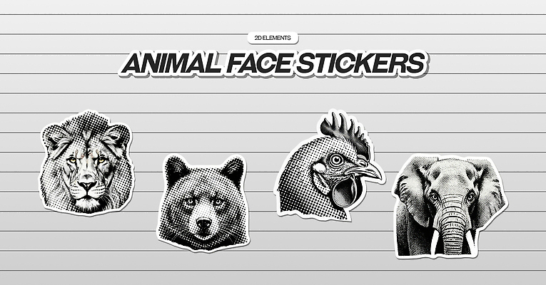 PSD 동물 디자인 얼굴 스티커 일러스트 곰 코끼리 흑백 그래픽 장식 닭 유머 사자 수집 그림 수공예 창의성 국내일러스트 감정 포유류 조류 촬영기법 신체부위 공예 파일형식