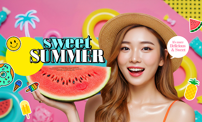 PSD 편집이미지 여자 패션 행복 백그라운드 과일 수박 밝음 웃음 여름 축제 즐거움 장면 디지털아트 의료성형뷰티 스타일 이미지편집 계절 감정 표정 사람 파일형식