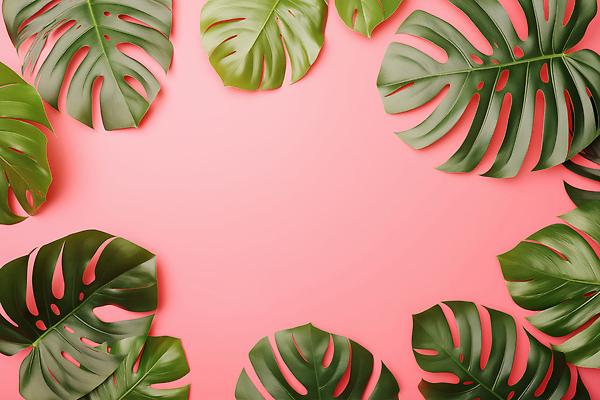 JPG 식물 편집이미지 디자인 분홍색 컬러 백그라운드 잎 자연 열대 장식 인테리어 배열 질감 몬스테라 뷰티풀 편집실사 AI포토 AI콘텐츠 CG 생태계 파일형식