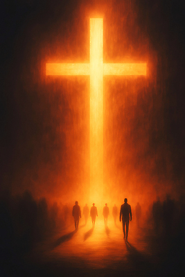 JPG 실루엣 종교 길 상징 십자가 일러스트 사람 빛 어둠 희망 기도 분위기 신비 방향 예배 감동 커뮤니티 국내일러스트 AI일러스트 AI콘텐츠 감정 컨셉 촬영기법 파일형식