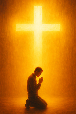 JPG 남자 종교 십자가 일러스트 빛 평화 희망 기도 마음 도움 의식 영혼 무릎꿇기 존경 영광군 국내일러스트 AI일러스트 AI콘텐츠 감정 컨셉 모션 사람 전라남도 파일형식