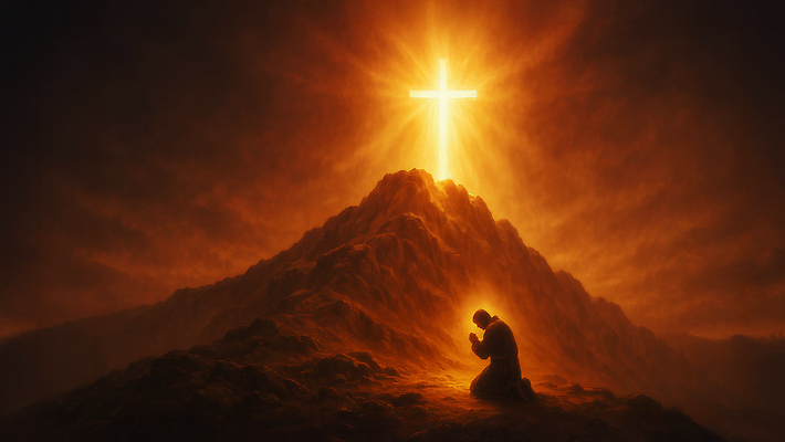JPG 종교 십자가 일러스트 산 풍경 빛 평화 희망 고요 기도 명상 걱정 천국 영광군 국내일러스트 AI일러스트 AI콘텐츠 감정 컨셉 전라남도 파일형식