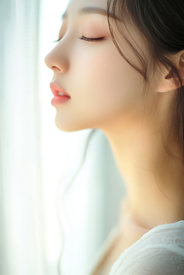 JPG 편집이미지 여자 감정 얼굴 포즈 사람 빛 뷰티 평화 고요 창가 묘사 마무리 뷰티풀 순간 의료성형뷰티 편집실사 AI인물포토 AI콘텐츠 컨셉 창문 신체부위 CG 파일형식 AI포토