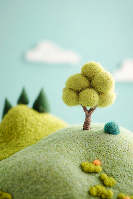 JPG 나무 구름 편집이미지 컬러 자연 풍경 장식 미니어처 언덕 오브젝트 그림 부드러움 조화 수공예 창의성 펠트 편집실사 AI포토 AI콘텐츠 자연요소 식물 모형 감각 공예 CG 생태계 파일형식 천_직물