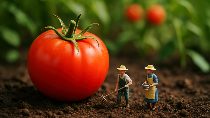JPG 식물 편집이미지 농업 토마토 채소 풍경 여름 햇빛 농장 농사 흙 수확 작업 농부 편집실사 AI포토 AI콘텐츠 직업 계절 산업 태양 CG 파일형식