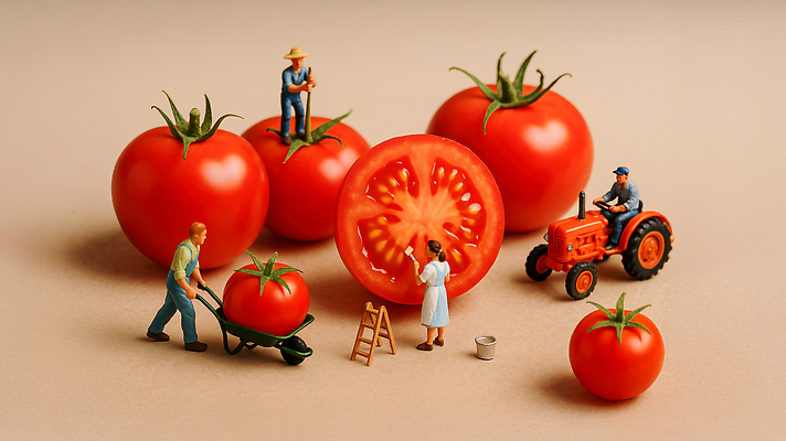 JPG 식물 편집이미지 토마토 채소 농장 미니어처 수확 도구 작업 농부 자르기 원예 트랙터 편집실사 AI포토 AI콘텐츠 직업 농업 모션 취미 모형 농기계 CG 특수차량 파일형식