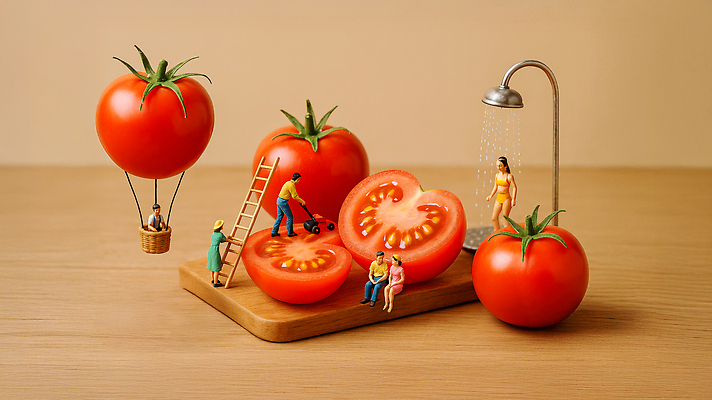 JPG 식물 편집이미지 인형 토마토 모션 놀이 요리 정원 목욕 미니어처 신선 즐거움 풍선 손질 조화 편집실사 AI포토 AI콘텐츠 감정 채소 모형 청결 CG 파일형식