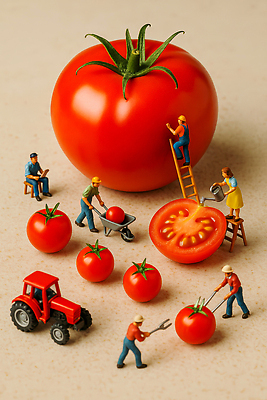 JPG 모델 편집이미지 농업 토마토 채소 사다리 운동 정원 농사 미니어처 수확 작업 농부 작음 큼 트랙터 편집실사 AI포토 AI콘텐츠 직업 산업 건강 모형 도구 크기 농기계 CG 특수차량 파일형식