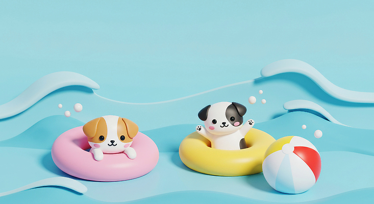 JPG 편집이미지 파도 바다 놀이 해변 물 여름 반려동물 장난감 3D 귀여움 수영 강아지 즐거움 풍선 튜브 색감 편집3D AI컴퓨터그래픽 AI콘텐츠 자연요소 동물 계절 감정 컨셉 수상스포츠 개 디지털합성 파일형식