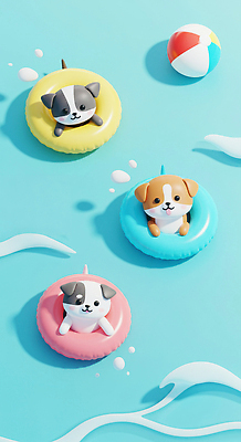 JPG 편집이미지 캐릭터 물놀이 놀이 수영장 해변 일상 여름 파란색 반려동물 장난감 3D 수면 강아지 즐거움 튜브 편집3D AI컴퓨터그래픽 AI콘텐츠 동물 계절 감정 바다 컬러 라이프 물 개 디지털합성 파일형식