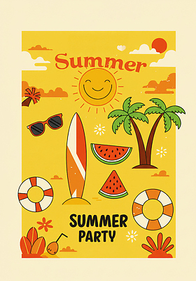 JPG 디자인 일러스트 휴식 수박 해변 여름 여름휴가 야자수 태양 파티 축제 수영 서핑보드 즐거움 튜브 국내일러스트 AI일러스트 AI콘텐츠 자연요소 나무 계절 감정 바다 컨셉 과일 휴가 이벤트 수상스포츠 보드_스포츠 파일형식 여름_계절