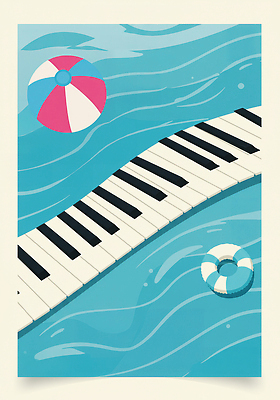 JPG 디자인 예술 음악 컬러 백그라운드 일러스트 공 물놀이 수영장 풍경 그래픽 여름 수영 소리 키보드 피아노 수조 즐거움 리듬 창작 국내일러스트 AI일러스트 AI콘텐츠 계절 감정 놀이 문화예술 수상스포츠 건반악기 파일형식