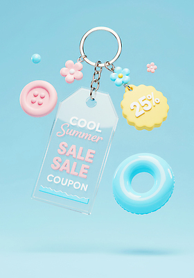 JPG 편집이미지 꽃 버튼 장식 여름 세일 귀여움 상품 오브젝트 쿠폰 파란배경 키링 편집3D AI컴퓨터그래픽 AI콘텐츠 식물 계절 백그라운드 컨셉 파란색 3D 파일형식
