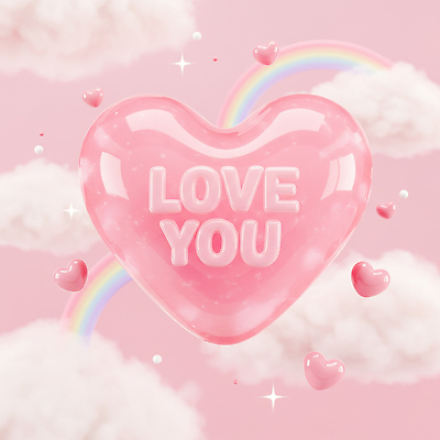 JPG 구름 편집이미지 행복 감정 분홍색 백그라운드 무지개 하늘 사랑 3D 하트 메시지 소통 디지털아트 편집3D AI컴퓨터그래픽 AI콘텐츠 자연요소 모양 컬러 컨셉 디지털합성 파일형식