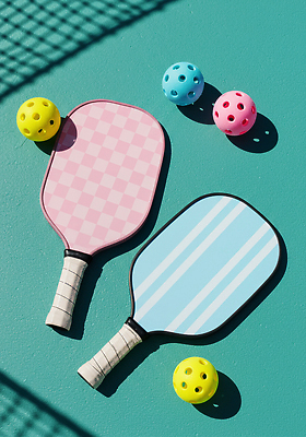 JPG 편집이미지 스포츠 분홍색 공 놀이 탁자 야외 여름 파란색 라켓 오후 준비물 편집실사 피클볼 AI포토 AI콘텐츠 계절 스포츠용품 컬러 가구 구기 CG 파일형식