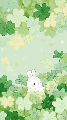 JPG 식물 동물 행복 여유 백그라운드 일러스트 자연 생명 앉기 초록색 평화 귀여움 토끼 네잎클로버 숲 즐거움 화사함 국내일러스트 AI일러스트 AI콘텐츠 감정 컬러 컨셉 포유류 모션 반려동물 클로버 생태계 파일형식