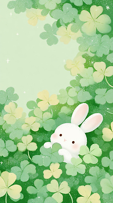 JPG 식물 동물 컬러 백그라운드 일러스트 장난 자연 생명 초원 초록색 소풍 평화 귀여움 토끼 네잎클로버 숲 애니메이션 까막잡기 국내일러스트 AI일러스트 AI콘텐츠 컨셉 포유류 반려동물 야외활동 전통놀이 클로버 생태계 파일형식
