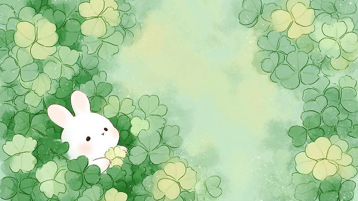 JPG 식물 행복 감정 여유 백그라운드 일러스트 자연 잔디 초록색 여름 평화 봄 토끼 클로버 숲 만화 놀기 국내일러스트 AI일러스트 AI콘텐츠 계절 컬러 컨셉 포유류 모션 반려동물 생태계 파일형식