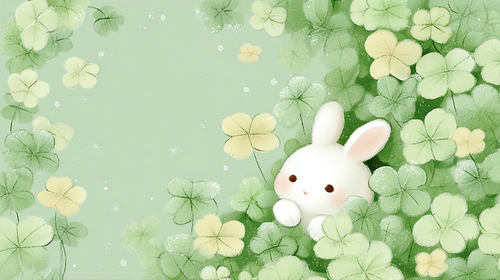 JPG 식물 동물 여유 백그라운드 일러스트 상상 자연 생명 초원 초록색 평화 귀여움 정원 탐험 토끼 네잎클로버 호기심 목가 국내일러스트 AI일러스트 AI콘텐츠 감정 컬러 컨셉 포유류 반려동물 클로버 생태계 파일형식