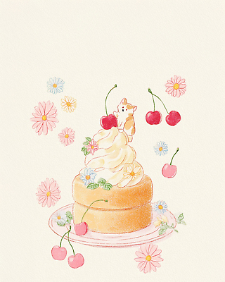 JPG 동물 꽃 음식 일러스트 자연 디저트 요리 장식 귀여움 식사 고양이 체리 분위기 크림 손그림 팬케이크 색채 디지털아트 아기자기 국내일러스트 AI일러스트 AI콘텐츠 식물 컨셉 과일 포유류 반려동물 케이크 생태계 파일형식